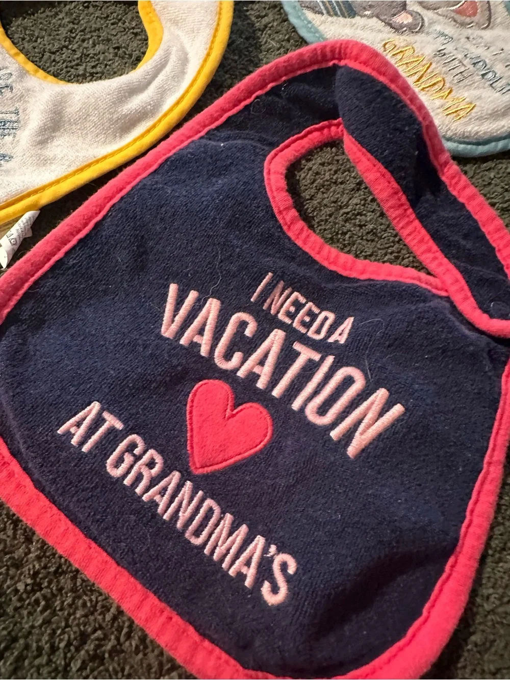 Grandma-Themed Baby Bib Set - Blue, Gray, Cream, Yellow, Pink, Navy